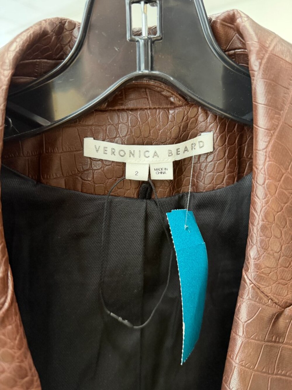 $598 Veronica Beard Brown Cooke Oneta Faux Croc Leather Blazer Jacket size 2 - Picture 9 of 10